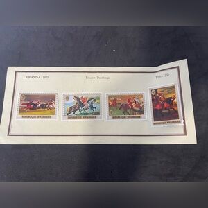 Vintage 1970 postage stamp Collection Rwanda,  "Equine Paintings” 4 Stamps